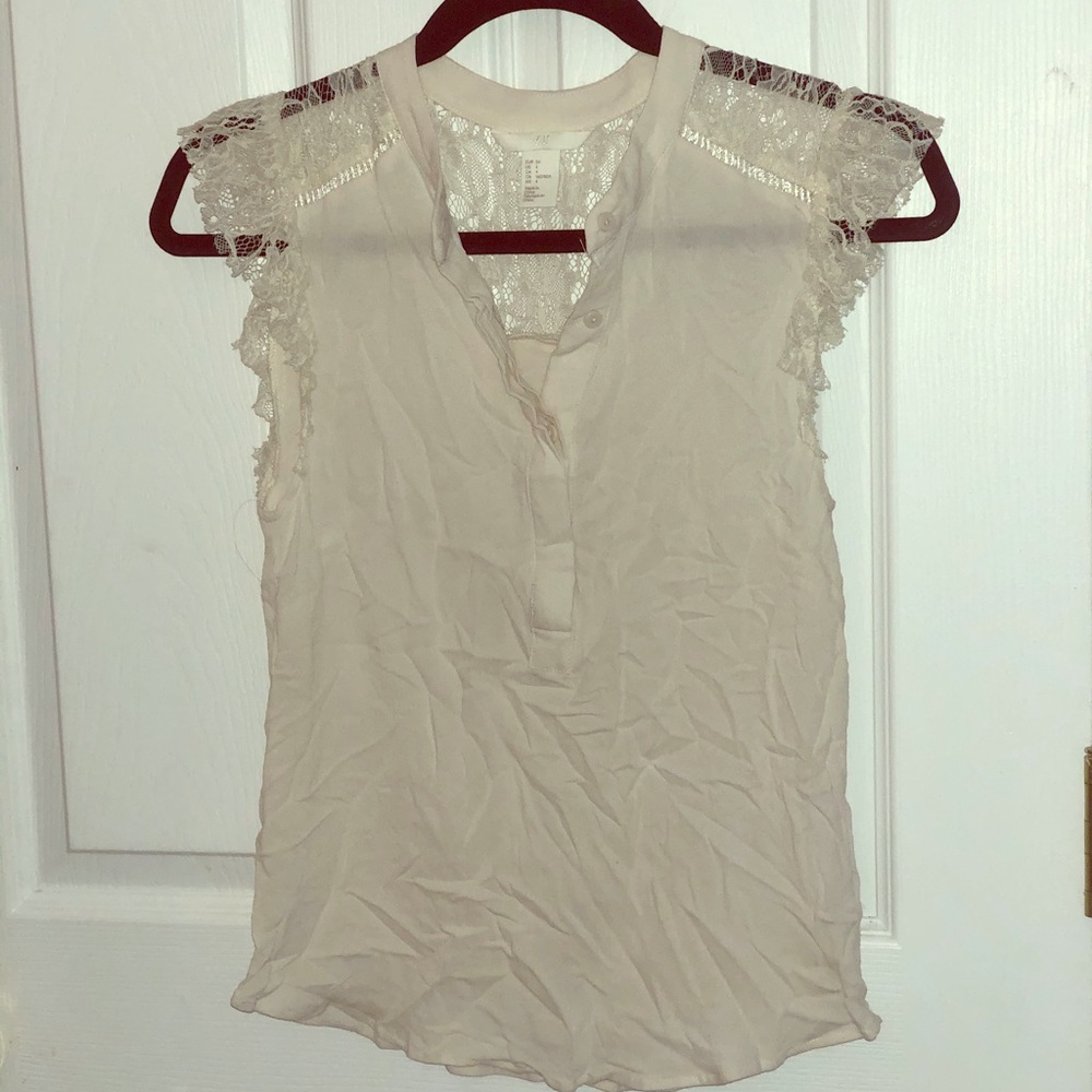 Chiffon and lace work tank top